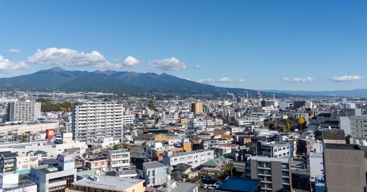 山並みを望む市街地の広がる都市パノラマ